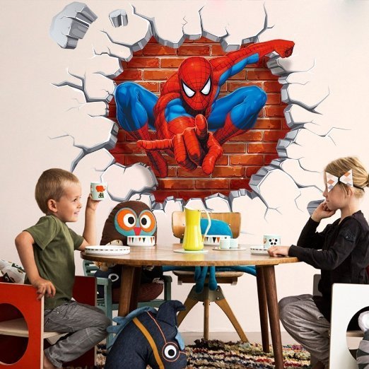 Spiderman 3D Cracked Children Themed Art Boy Room Wall Sticker Home Decal Decor