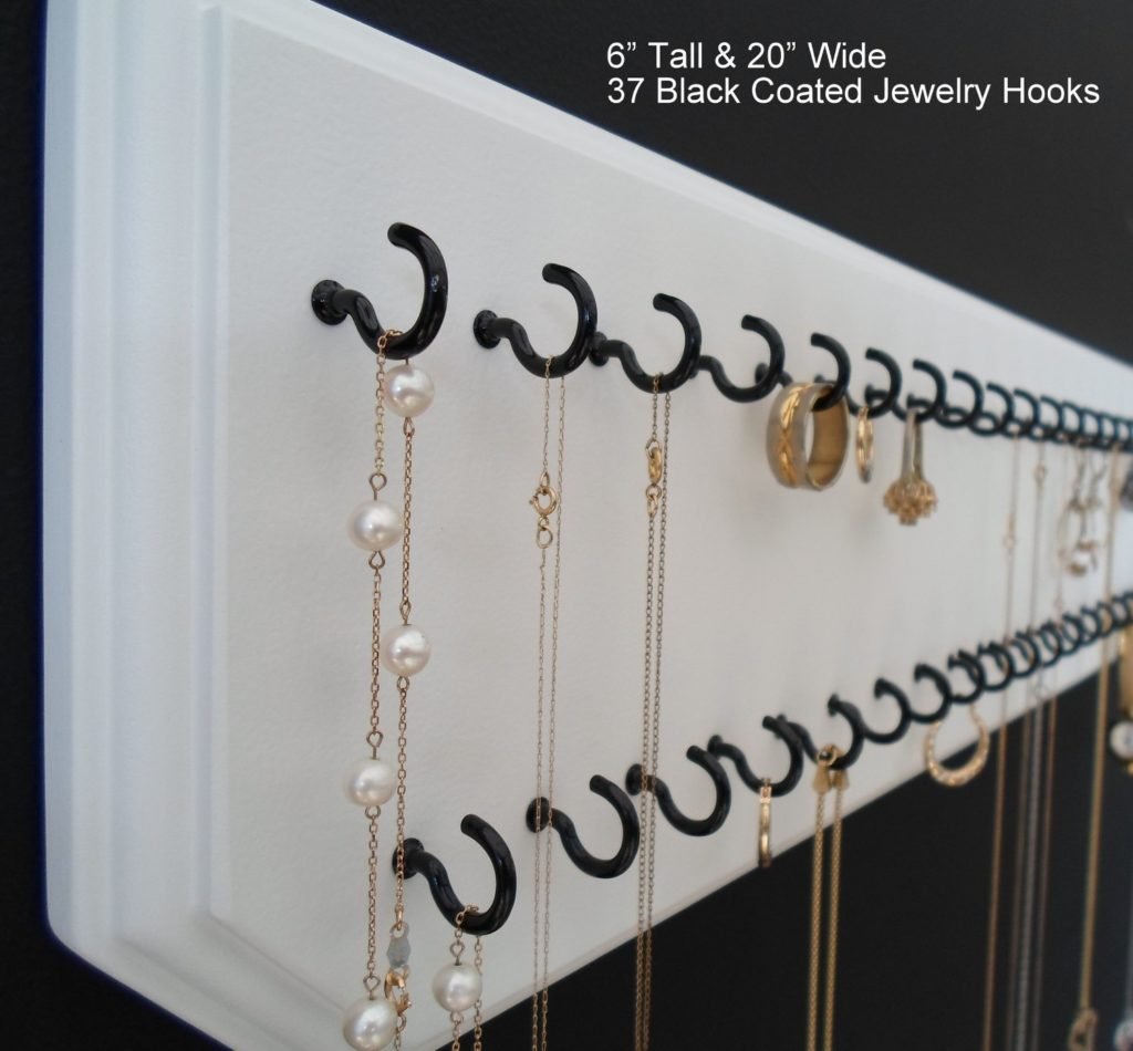 6x24-White 45-Black, Necklace Holder, Jewelry Organizer, Wall Mount Rack Display 