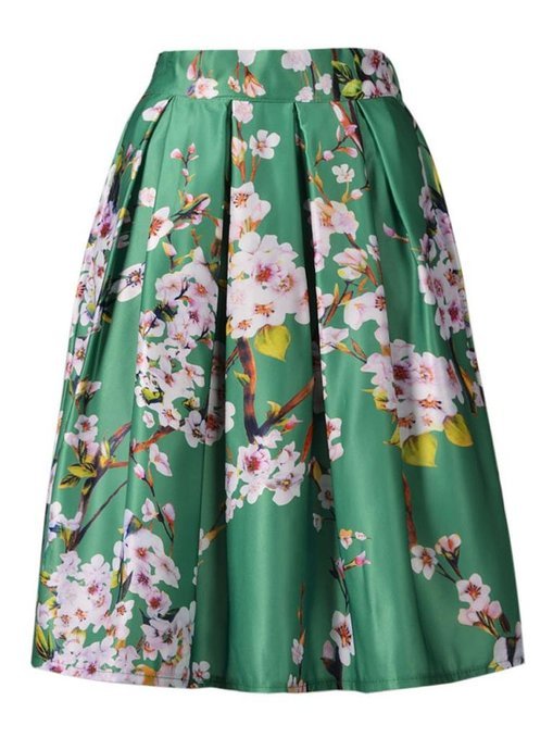 Choies Women's Black/Green/White/Blue Sakura Skater Skirt With Pleat 