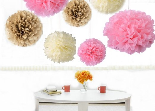 Kubert Party Tissue Paper Flowers of 8, 10, 14-Inch, 18 Pieces, Assorted Colors