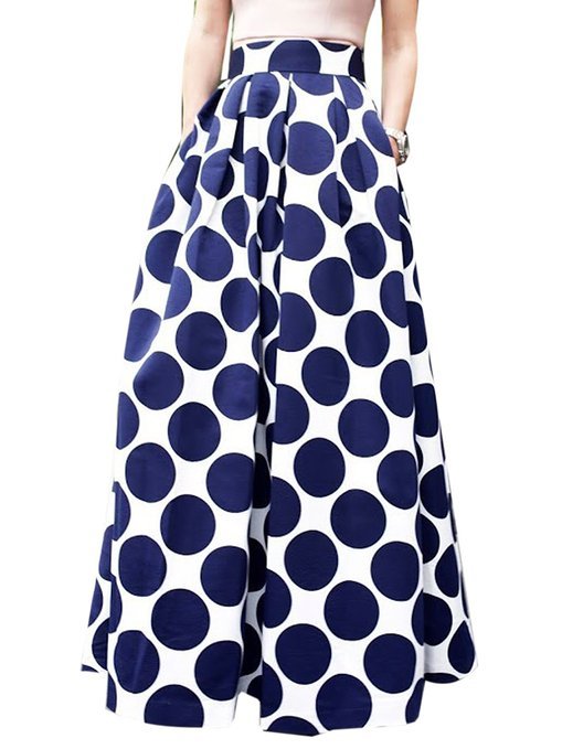 Choies Women's White Contrast Polka Dot Print Maxi Skirt