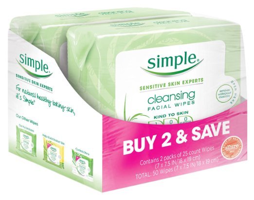 Simple Cleansing Facial Wipes 25 ct, Twin Pack
