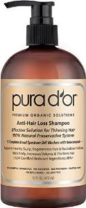 PURA D'OR Anti-Hair Loss Premium Organic Argan Oil Shampoo (Gold Label), 16 Fluid Ounce