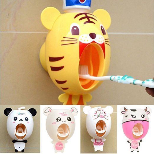 BigNoseDeer baby Toothbrush Dispensers ,kids Hands Free Toothpaste Dispenser children Automatic Cartoon Cute Animal Toothpaste Squeezer Good Gift for Children (Tiger) 