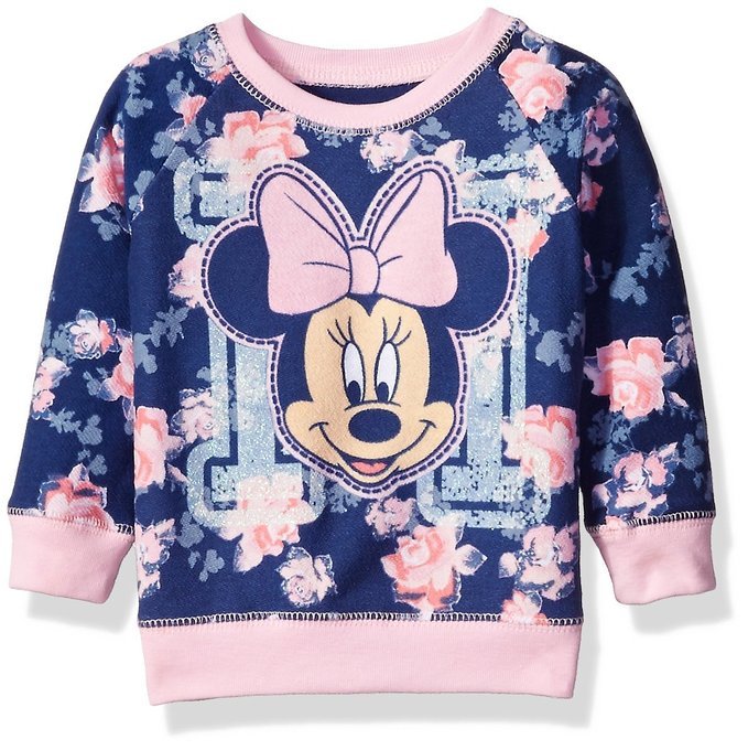 Disney Girls' Minnie Mouse Floral All Over Print French Terry Sweatshirt