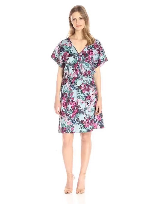 Lark & Ro Women's Short Kimono Sleeve Gathered Waist Dress