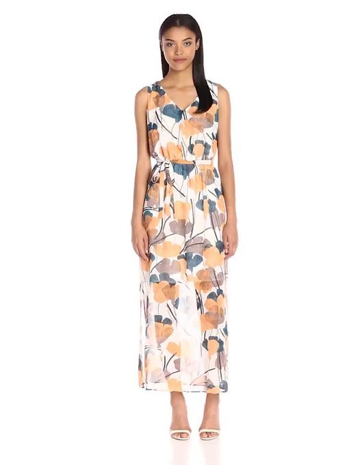 Nine West Women's Sleeveless Floor-Length Maxi Dress with Self Sash