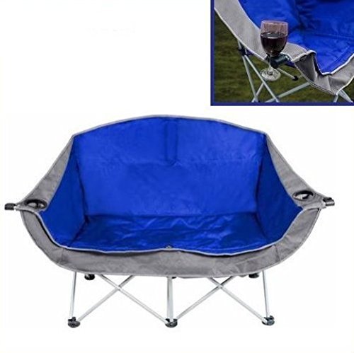 2-Person Outdoor Padded Portable Folding Love Seat Club Chair Blue-Gray