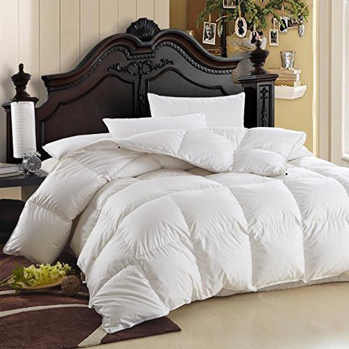 LUXURIOUS Queen Size Siberian GOOSE DOWN Comforter, 600 Thread Count 100% Egyptian Cotton Cover, Solid White Color, 750 Fill Power, 60 Oz Fill Weight, All Season Down Comforter