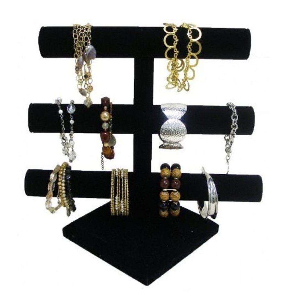 Black Velvet Level T-Bar Bracelet Necklace Jewelry Display Stand for Home Organization by Super Z Outlet®