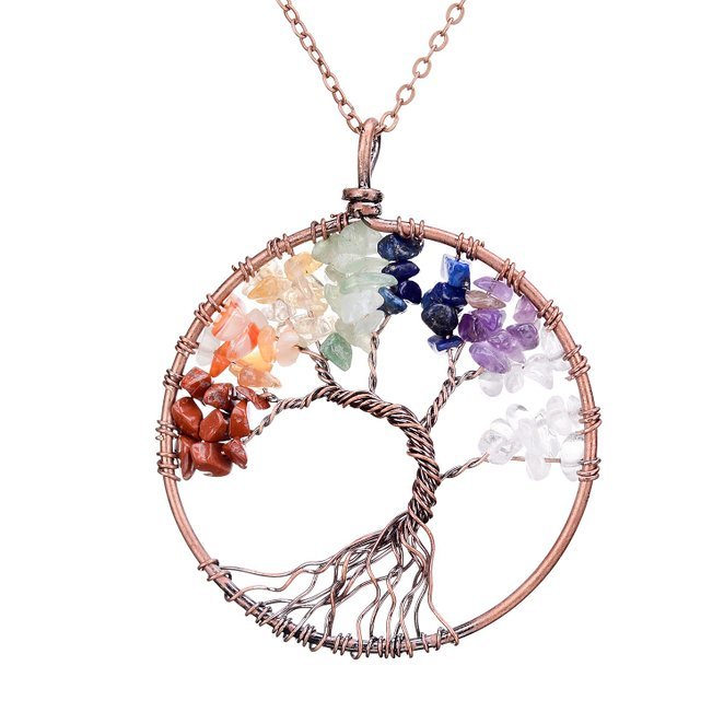 Sedmart Tree of life pendant Amethyst Rose Crystal Necklace