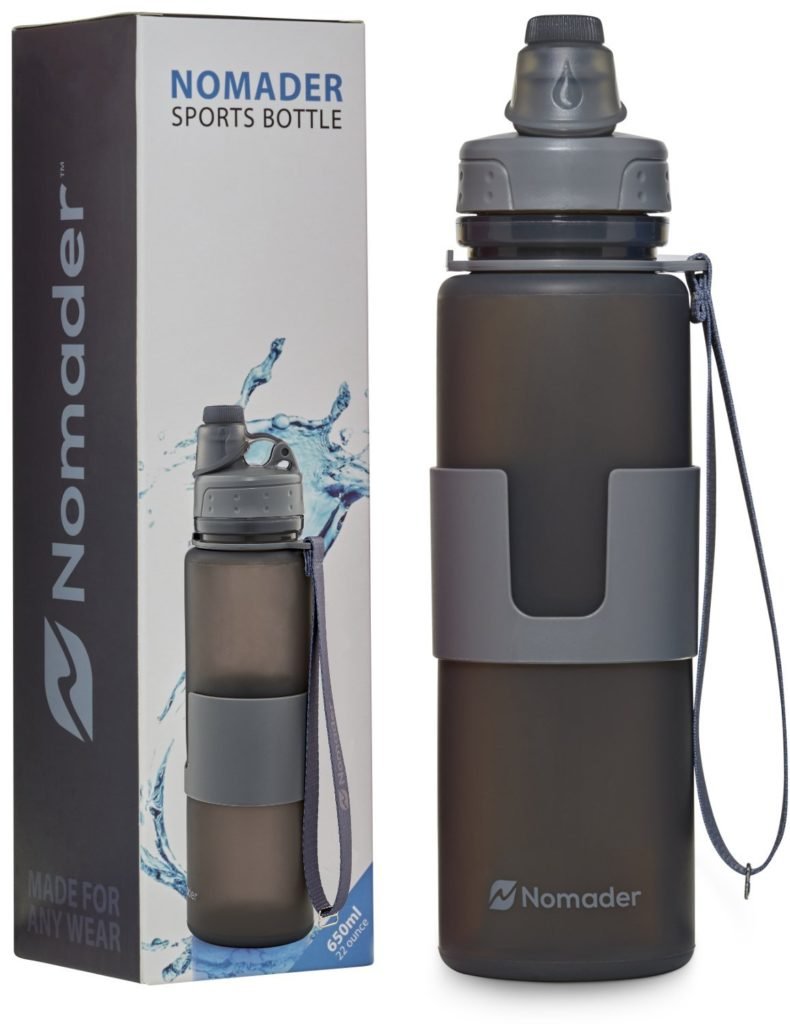 Nomader Collapsible Water Bottle - Leak Proof Twist Cap - BPA Free, 22 Ounce