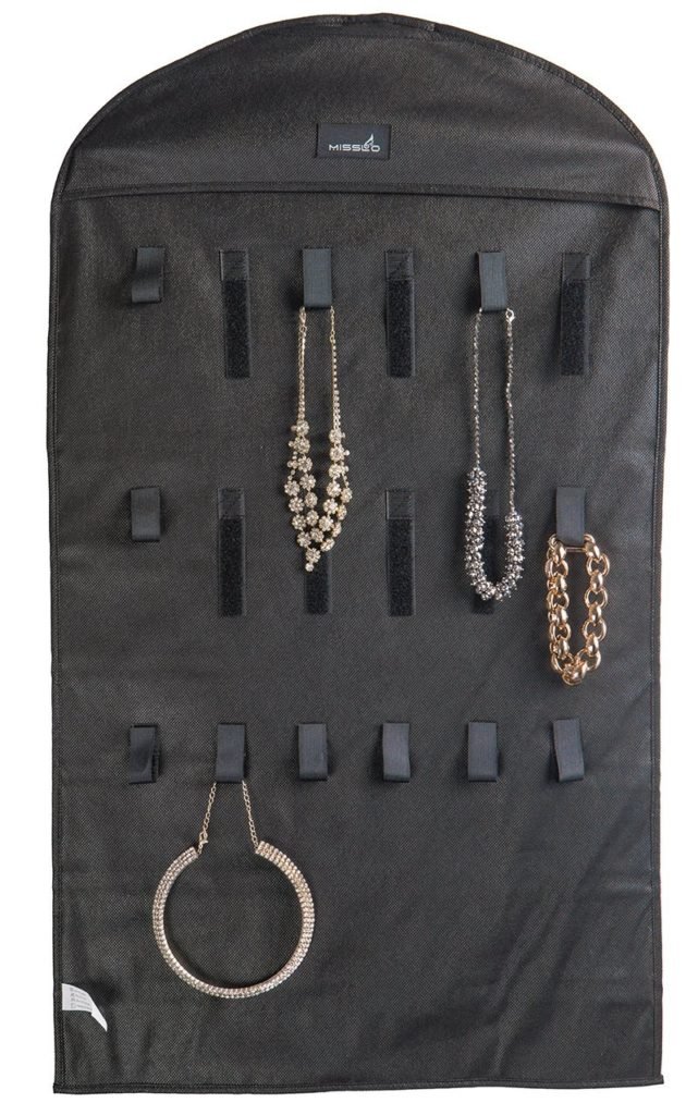 Misslo Jewelry Hanging Non-Woven Organizer Holder 32 Pockets 18 Hook and Loops - Black 
