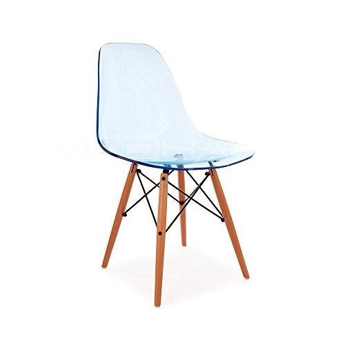 Mid Century Modern Eames Style DSW Acrylic Ghost Transparent Side Accent Chair with Dowel Wood Base