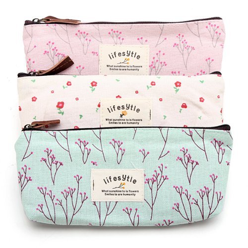 Countryside Flower Floral Pencil Pen Case Cosmetic Makeup Bag