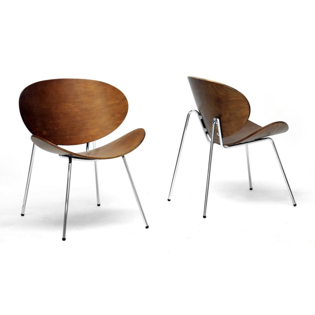 Baxton Studio Reaves Walnut Effect Mid-Century Modern Accent Chair, Set of 2 