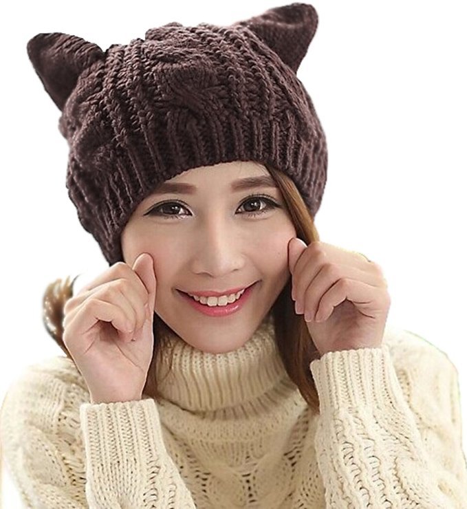 Women's Hat Cat Ear Crochet Braided Knit Caps