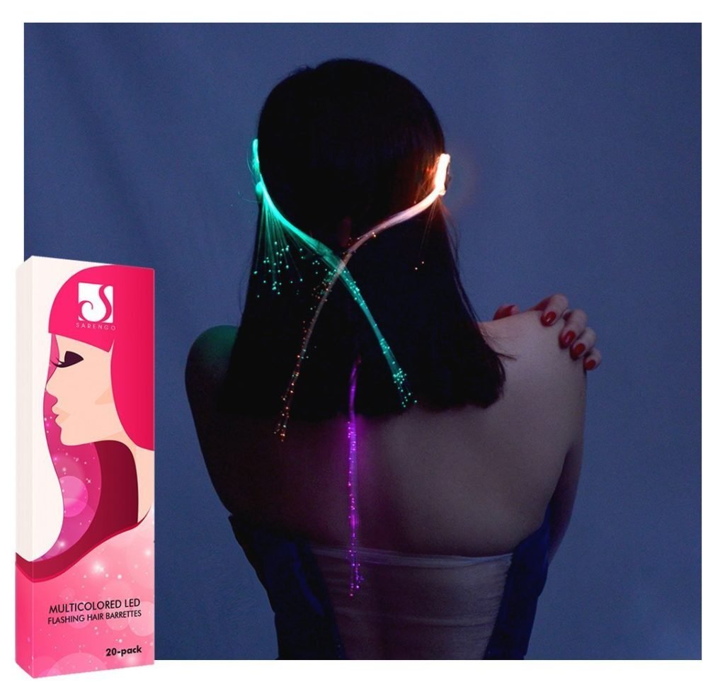 Sarengo 20 Pack Multicolored LED Flashing Lights - Hair Extensions Barrettes - Party & Birthday Supplies