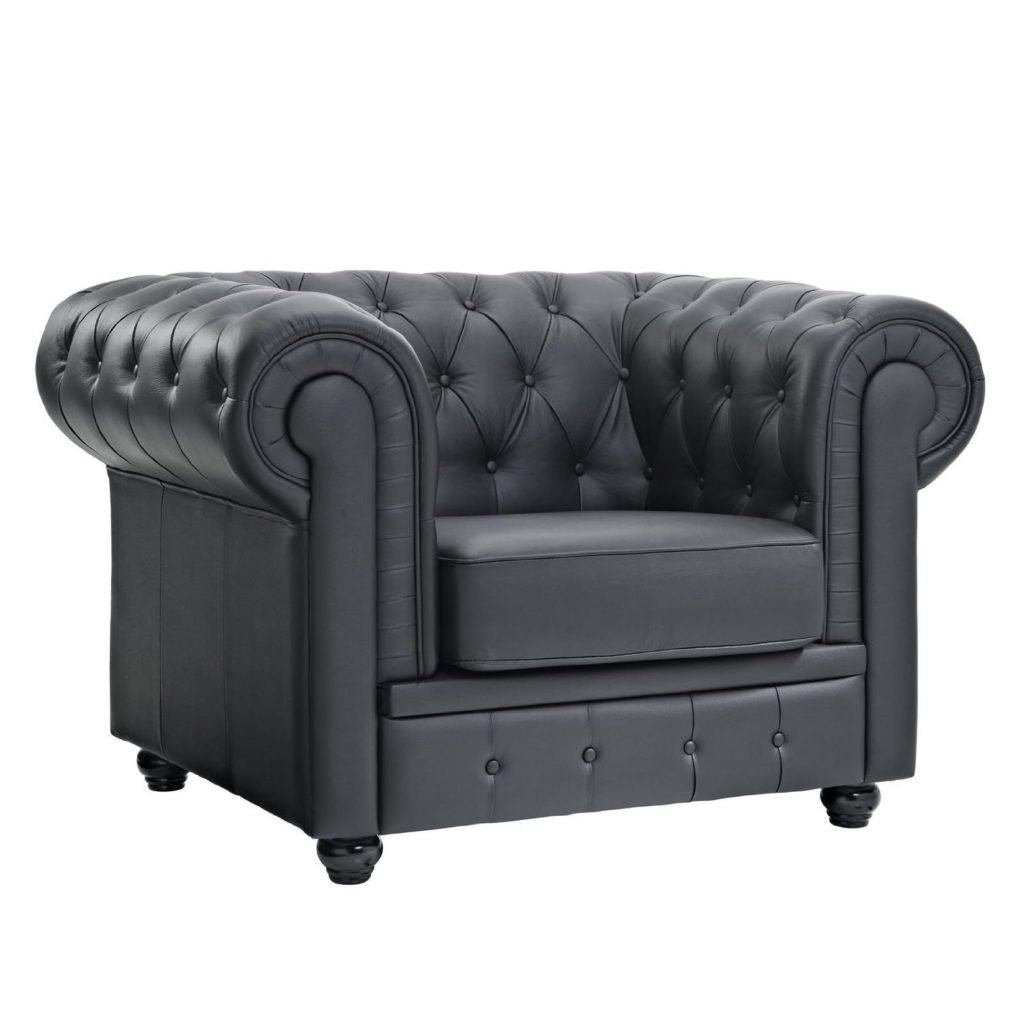 Classic Scroll Arm Tufted Bonded Leather Accent Chair in Colors Black