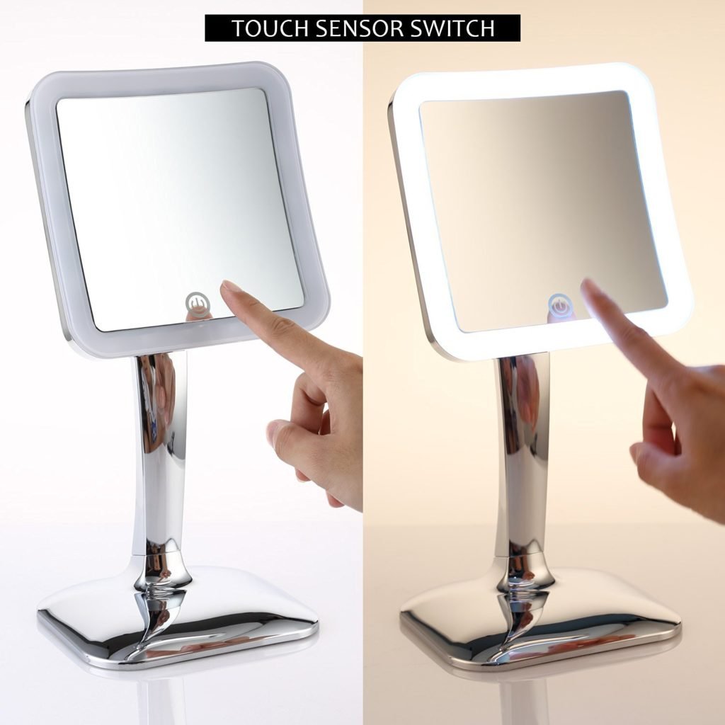 Miusco 7X Magnifying LED Lighted Tabletop Makeup Cosmetic Mirror, Touch Activated