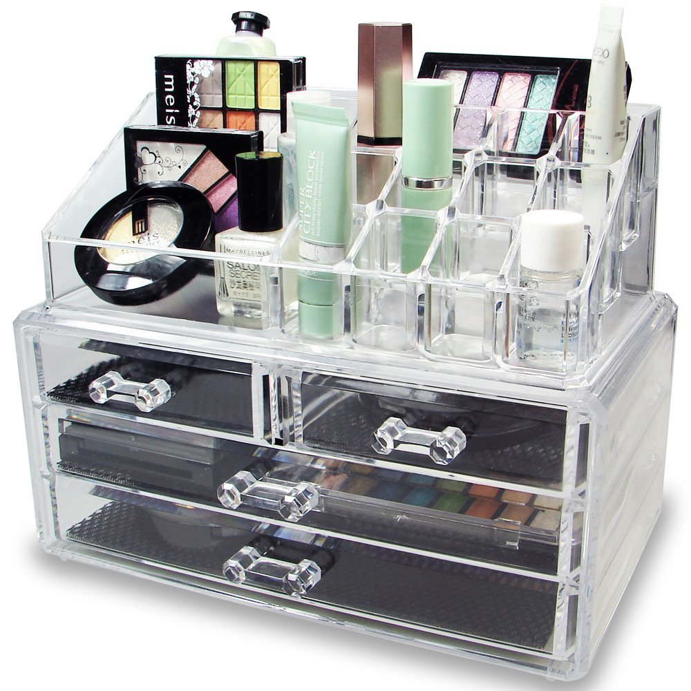 Ikee Design Acrylic Jewelry & Cosmetic Storage Display Boxes Two Pieces Set. 