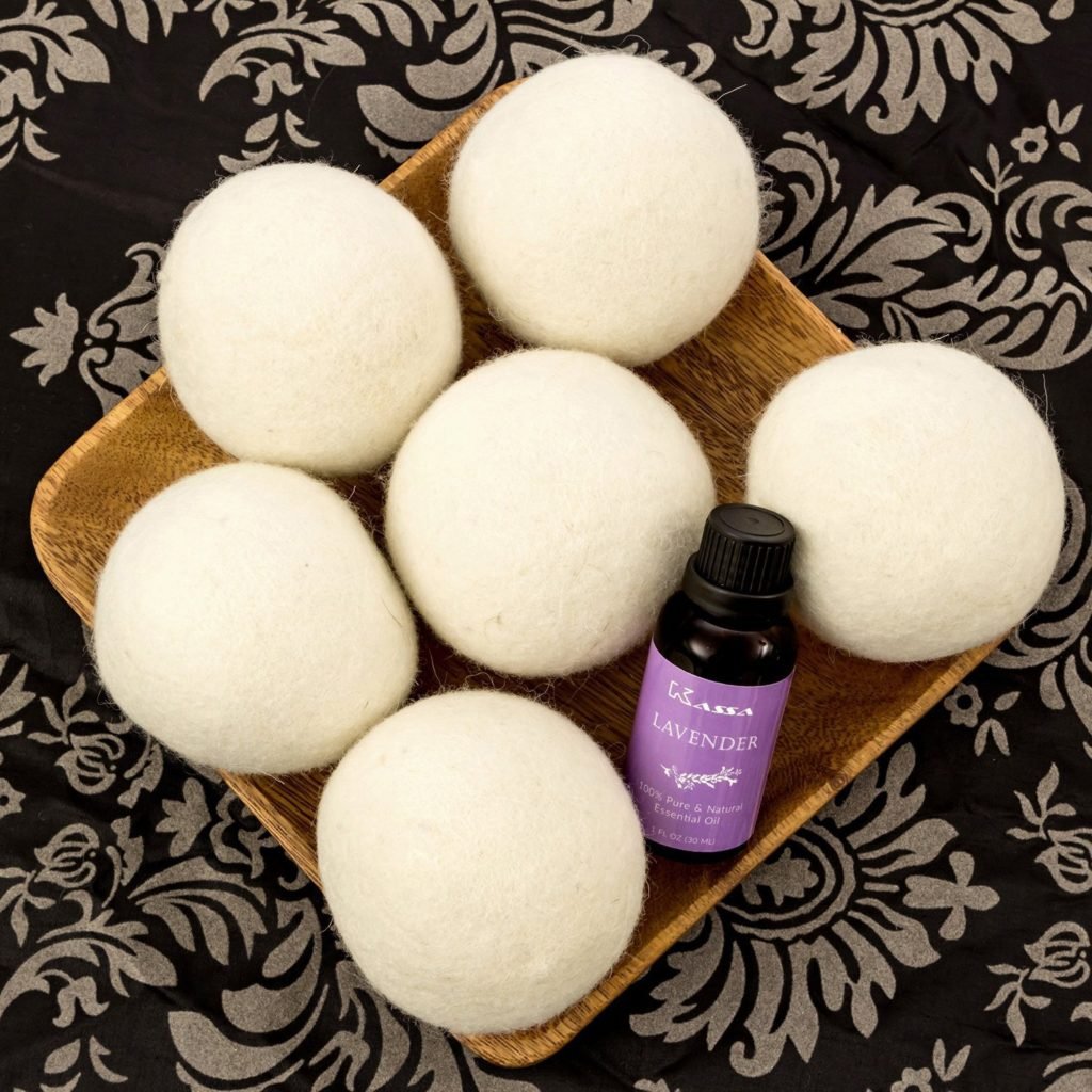 6 XL Wool Dryer Balls + Pure Essential Lavender Oil (30 mL) by Kassa - Handmade New Zealand Wool - Reusable Natural Fabric Softener Ball for Laundry (Over 1,000 loads) - Organic Dryer Sheets 