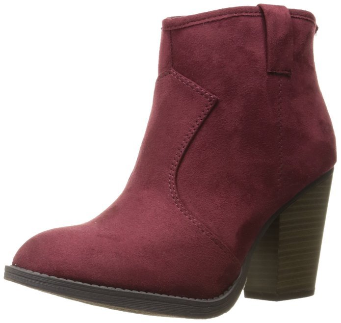 Soda Women's Albert Faux Suede Cowboy Pull-Tab Stacked Heels Ankle Booties