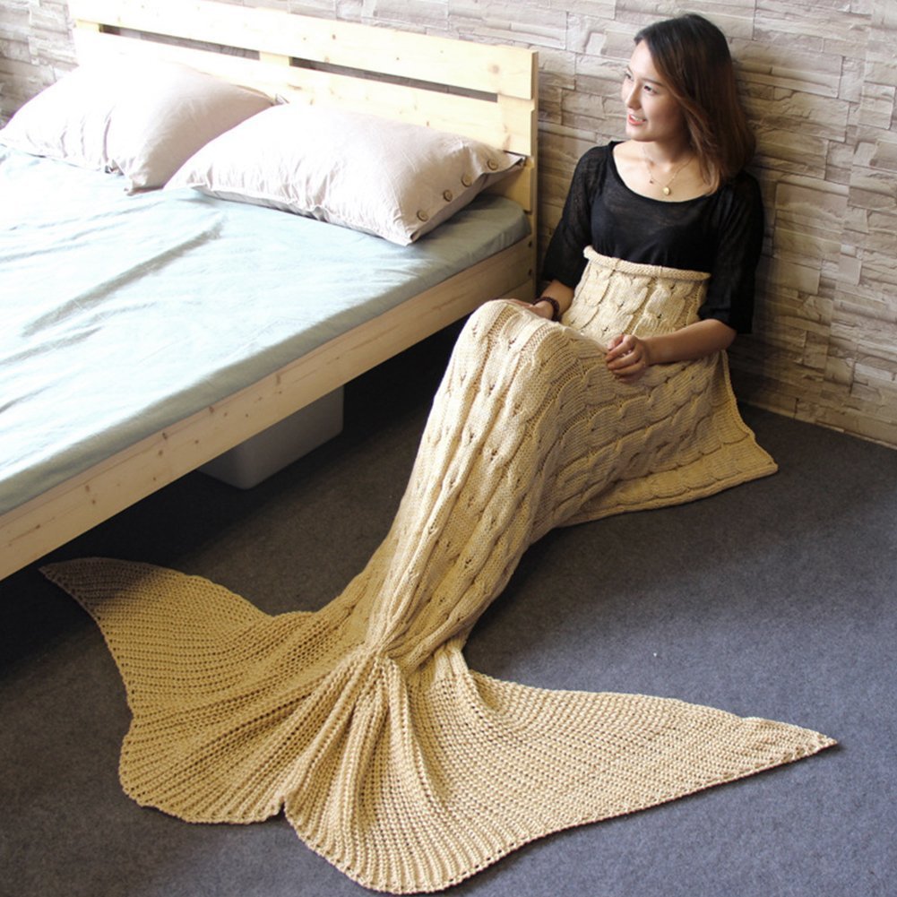 Mermaid Tail Blanket by Adooo - All Seasons Knitted Blanket, Sleeping Bag