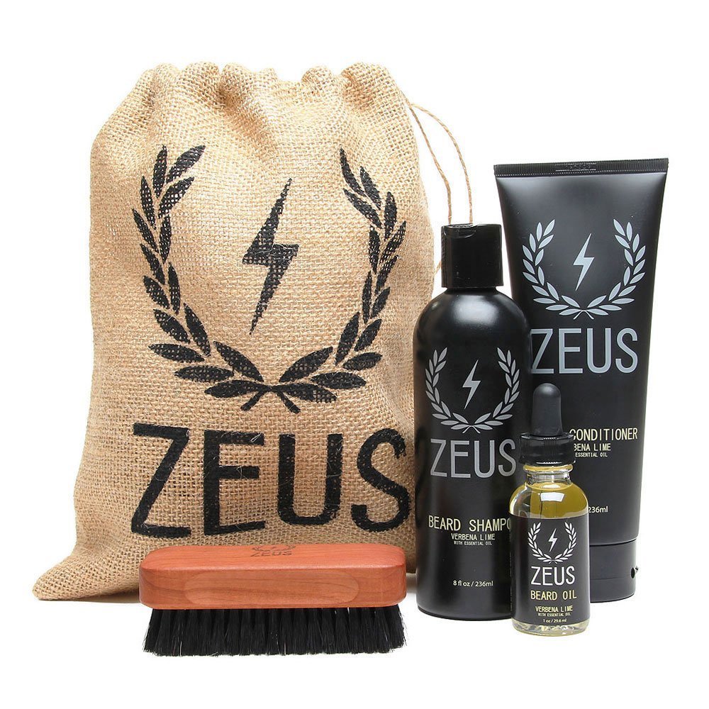 Zeus Deluxe Beard Grooming Kit for Men - Beard Care Gift Set to Soften Hairs and Prevent Itchiness and Dandruff (Verbena Lime)